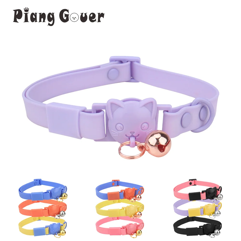 Pet Cat Collar Necklace With Small Bell PVC Waterproof Adjustable Kitten Collar Candy Color 1005006226740202