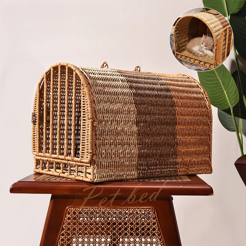 Rattan Cat Cage Portable Cat Carrier Cat Nest Cat Basket Vehicle Mounted Pet Cage Cat House Travel 1005006236952987