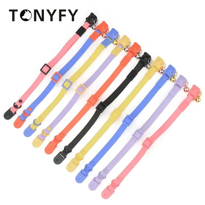 Pet Cat Bell Collar Dog Necklace PVC Waterproof Adjustable Kitten Candy Color Collar Festival 1005006257947007