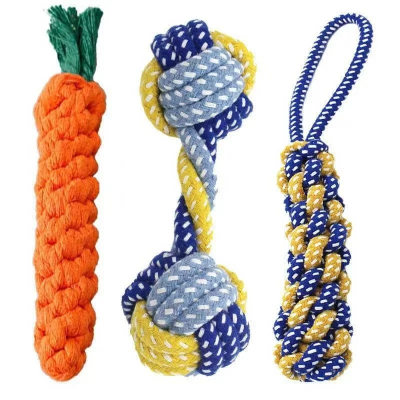 1PC Dog Toy Carrot Knot Rope Ball Cotton Rope Dumbbell Puppy Cleaning Teeth Chew Toy Durable 1005006270069947
