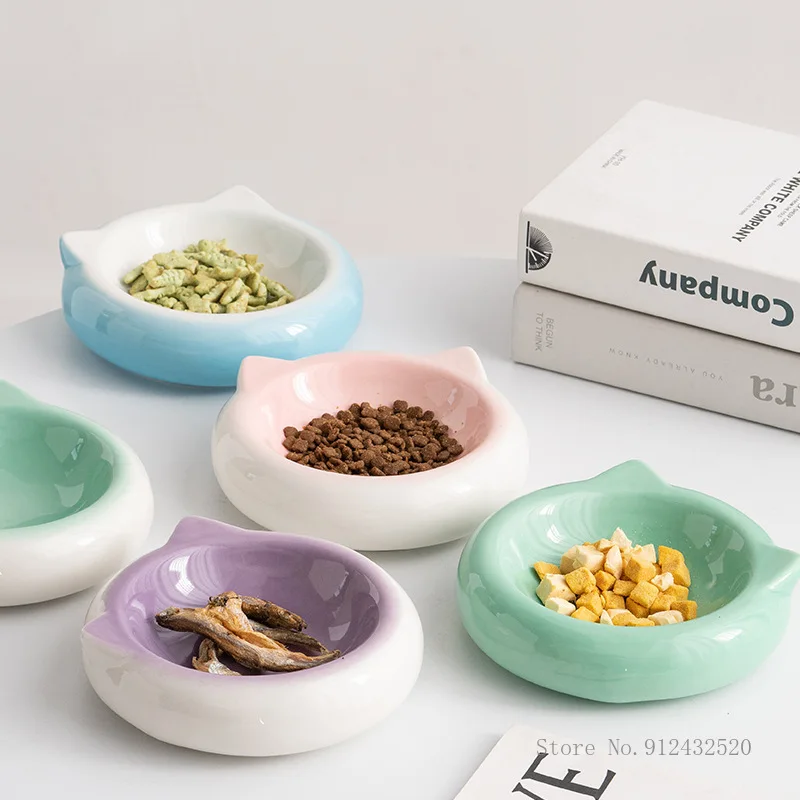 Creative Ceramic Flat Bottomed Cat Ear Shape Food Bowl, Dining Plate, Anti Overturning, Pet Supplies 1005006284269462