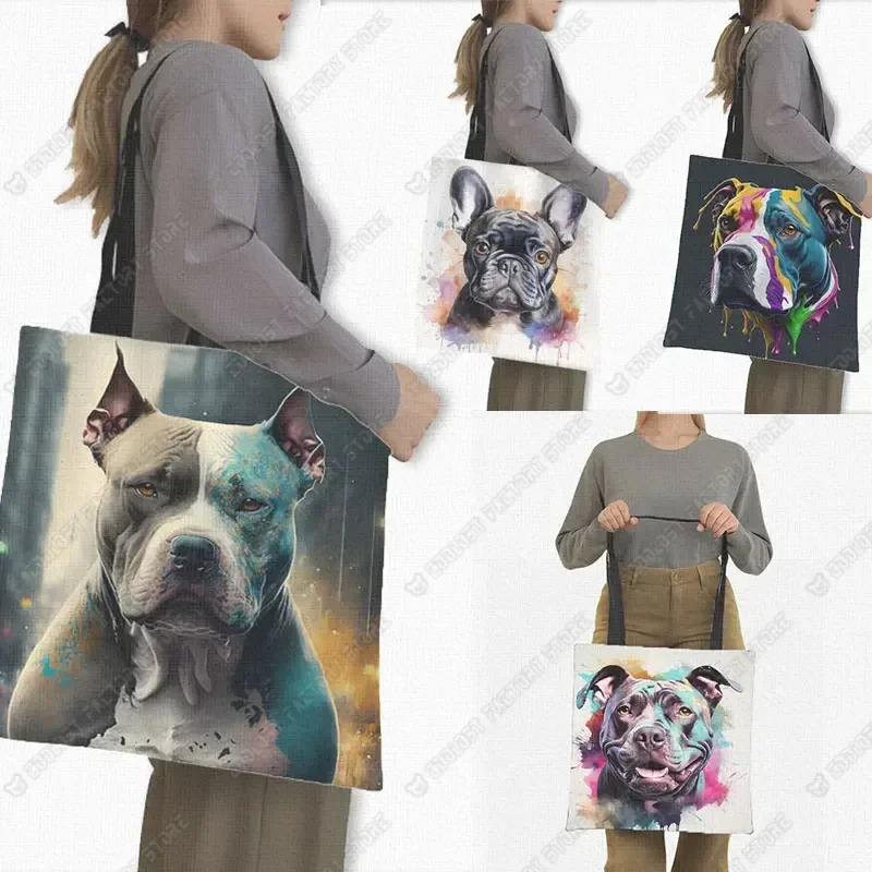 American Bully Dog Tote Bag Kawaii French Bulldog Handbag Pitbull Terrier Totes Large Capacity 1005006285750628
