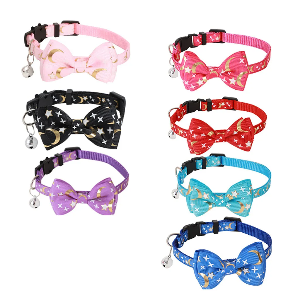 New Pet Collar with Bell Gold Plated Ribbon Bow Knot Star Moon Cat Collar Puppy Collar 1005006288385082
