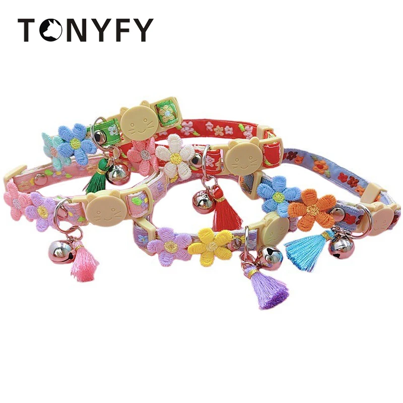 Cat Collar with Bell Lace Flower Pet Collar Tassel Pendant Quick Release Buckle To Prevent Choking 1005006292539107