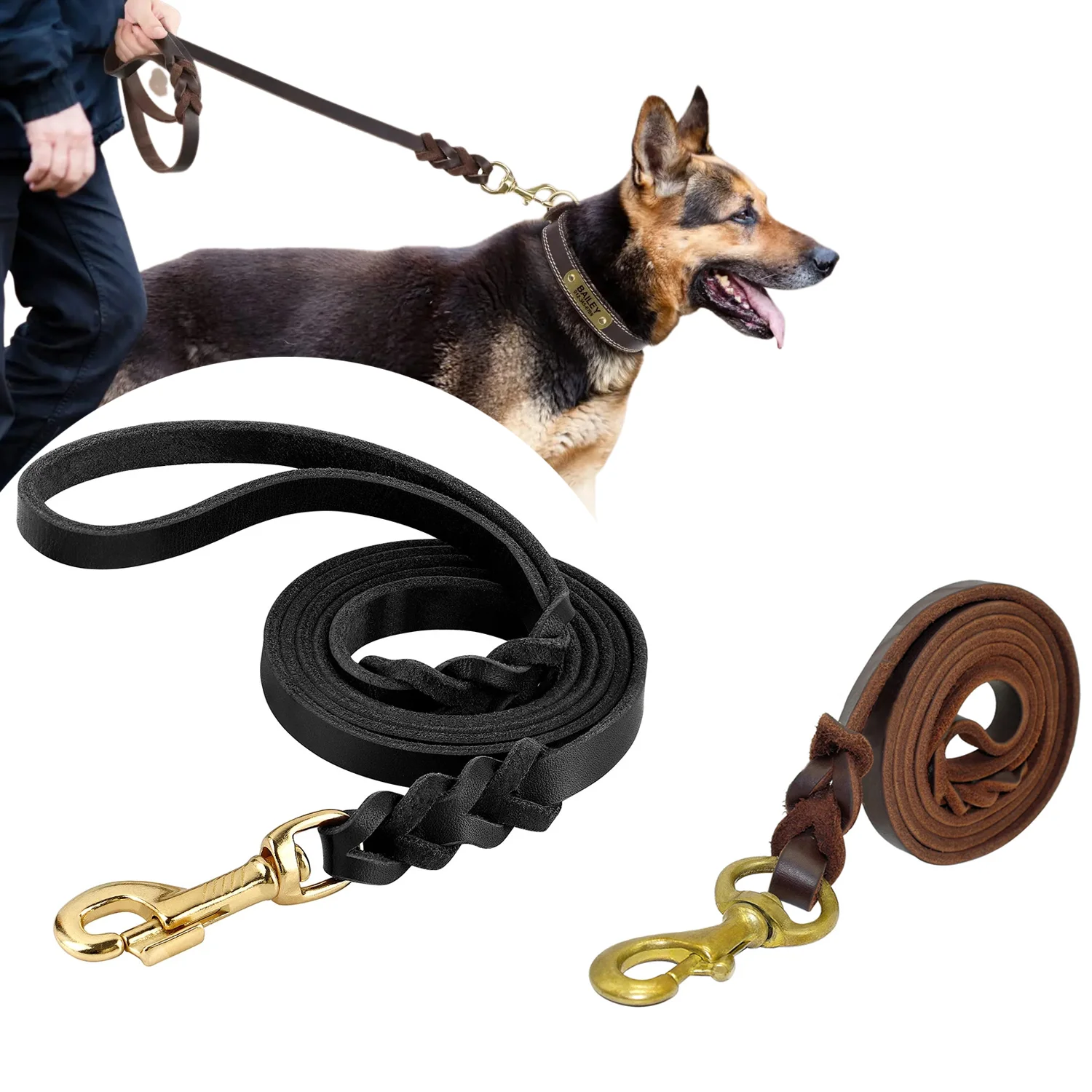 Genuine Leather Dog Leash Dogs Long Leashes Braided Pet Walking Training Leads Brown Black Colors 1005006305986285