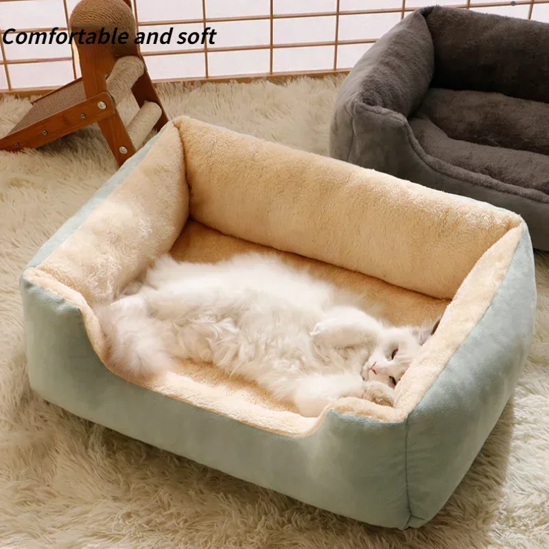 Pet Cat Bed Sofa Warm House Candy-colored Square Nest Pets Kennels for Small Dogs Cats Winter Puppy 1005006308010795