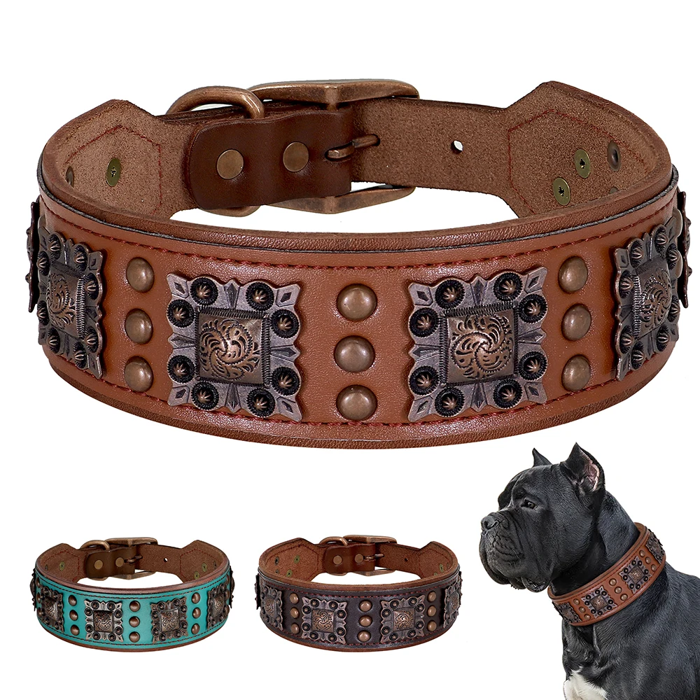 Cool Spiked Dog Collar For Medium Large Dogs Genuine Leather Pitbull Bulldog Adjustable Pet 1005006308820406