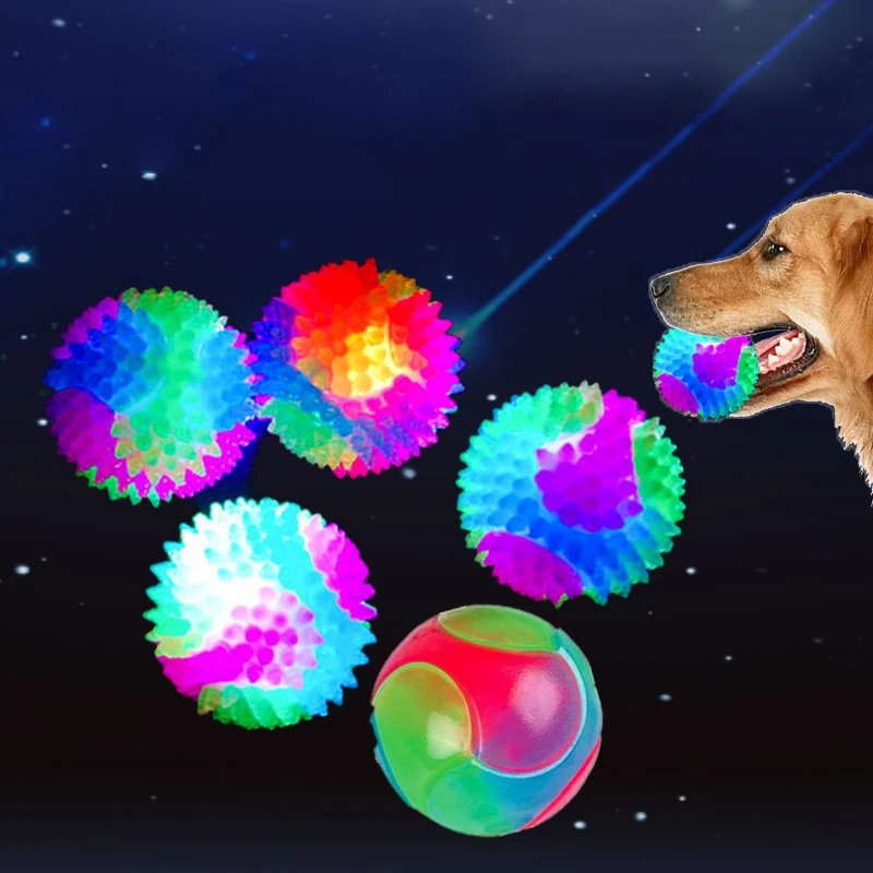 Fun Pet Toys Small Dog Flash Ball Dog Toys Ball TPR Three Color Glowing Elastic Ball Dog Training 1005006309844576