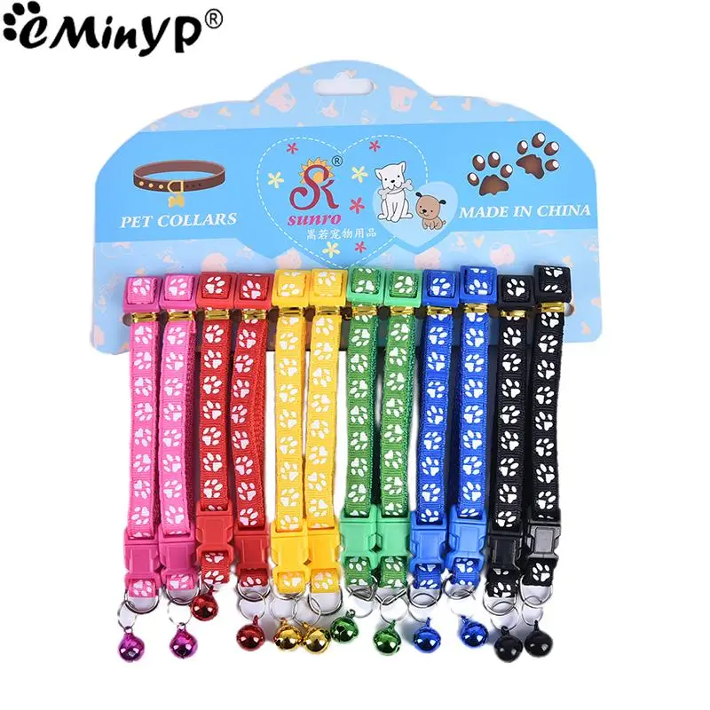 12Pcs Cute Cat Collar With Bell Adjustable Kitten Safety Collar Necklace Black Blue Red Orange 1005006334873530