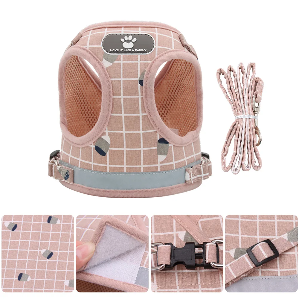 Dog Vest Chest Harness with Leash Reflective Breathable Cat Dog Chest Harness Cute Printed 1005006340450149