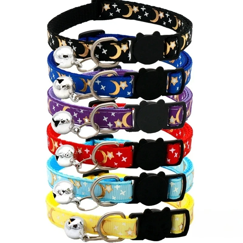 Pet Collar With Bell Cartoon Star Moon Dog Puppy Cat Kitten Collar Adjustable Safety Bell Ring 1005006359116079