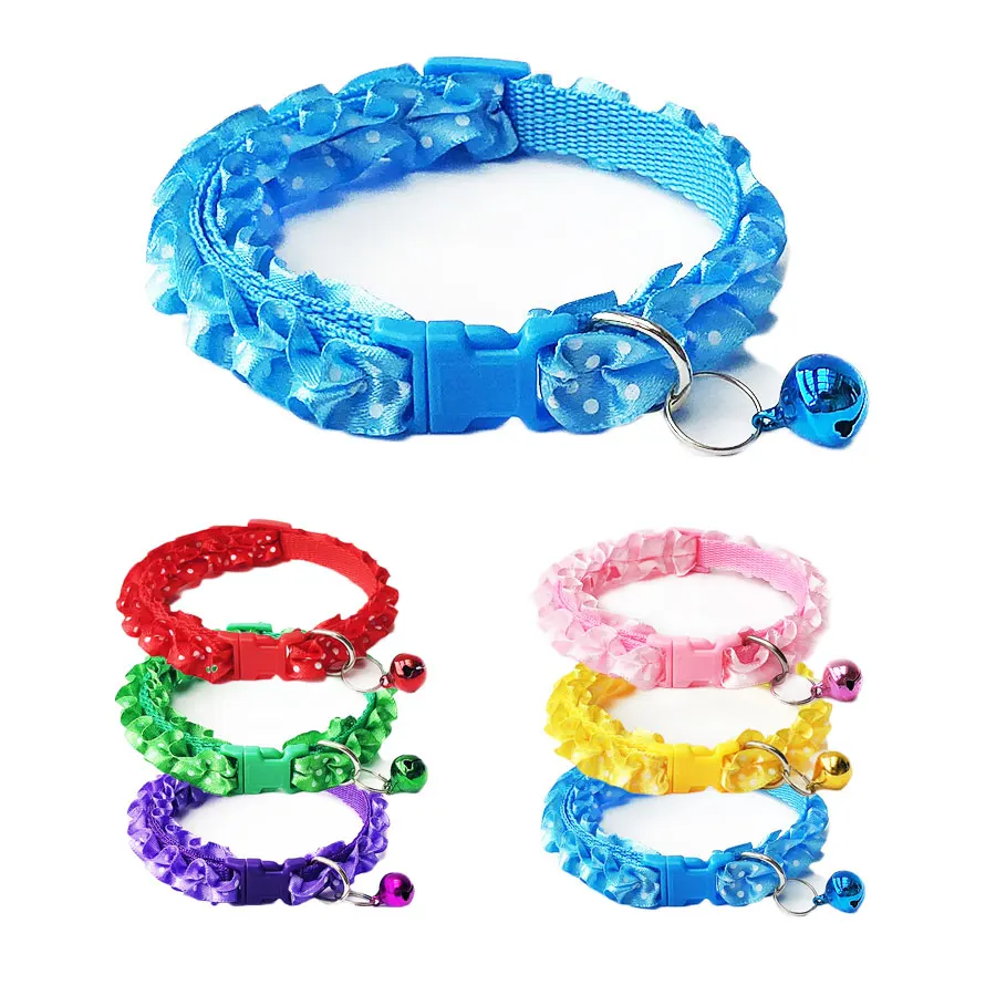 Small Pet Dog Collar With Bell Lace Cat Necklace Dot Puppy Gato Collier Chain Cute Adjustable 1005006366935547