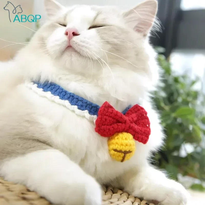 Knitting Pet Collars Cute Bow Bell Shape Knitted Scarf Handmade Dog Cat Collar Crochet Tie 1005006371140066