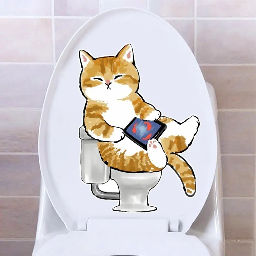 Cute Cat Toilet Stickers Diy Self-Adhesive Toilet Lid Decals For Bathroom Restroom Fashion 1005006376163406
