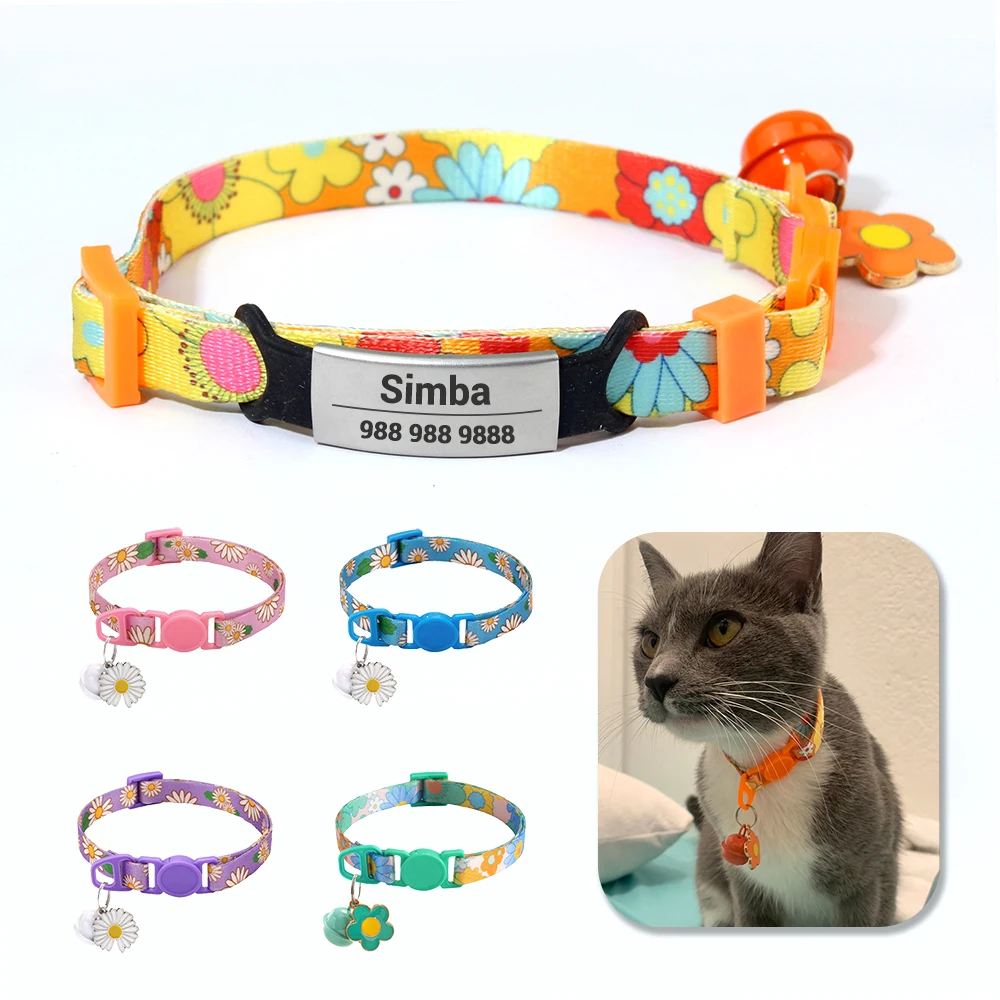 Personalized Printed Cat Collar With Bell Adjustable Kitten Puppy Collars Free Engraved ID 1005006377431979