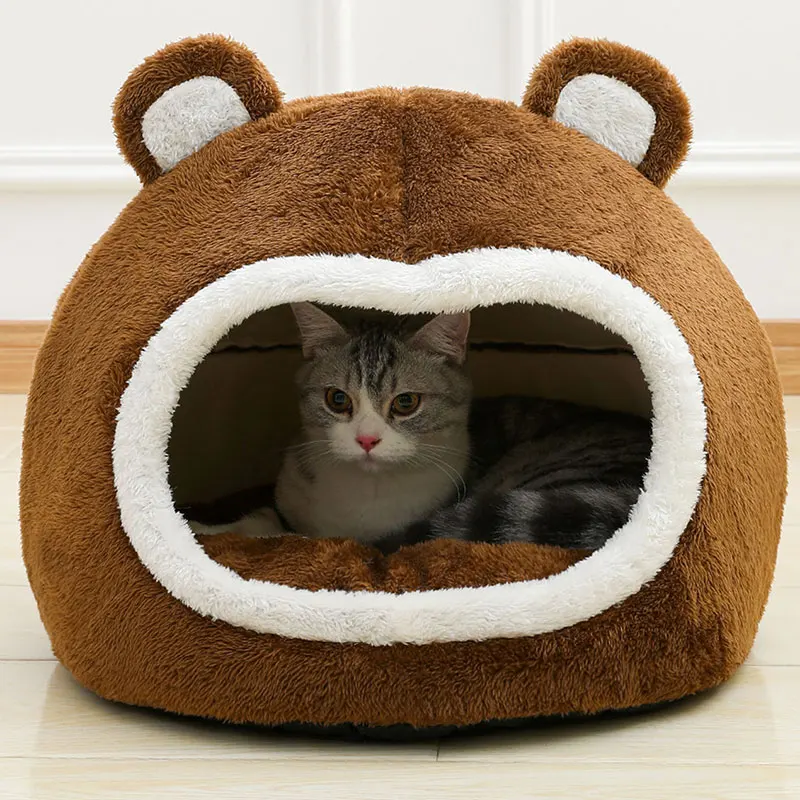 Funny Cat Bed Warm Pet House Soft Long Plush Kitten Lounger Cushion Small Dogs Tent Cave Beds For 1005006384970790
