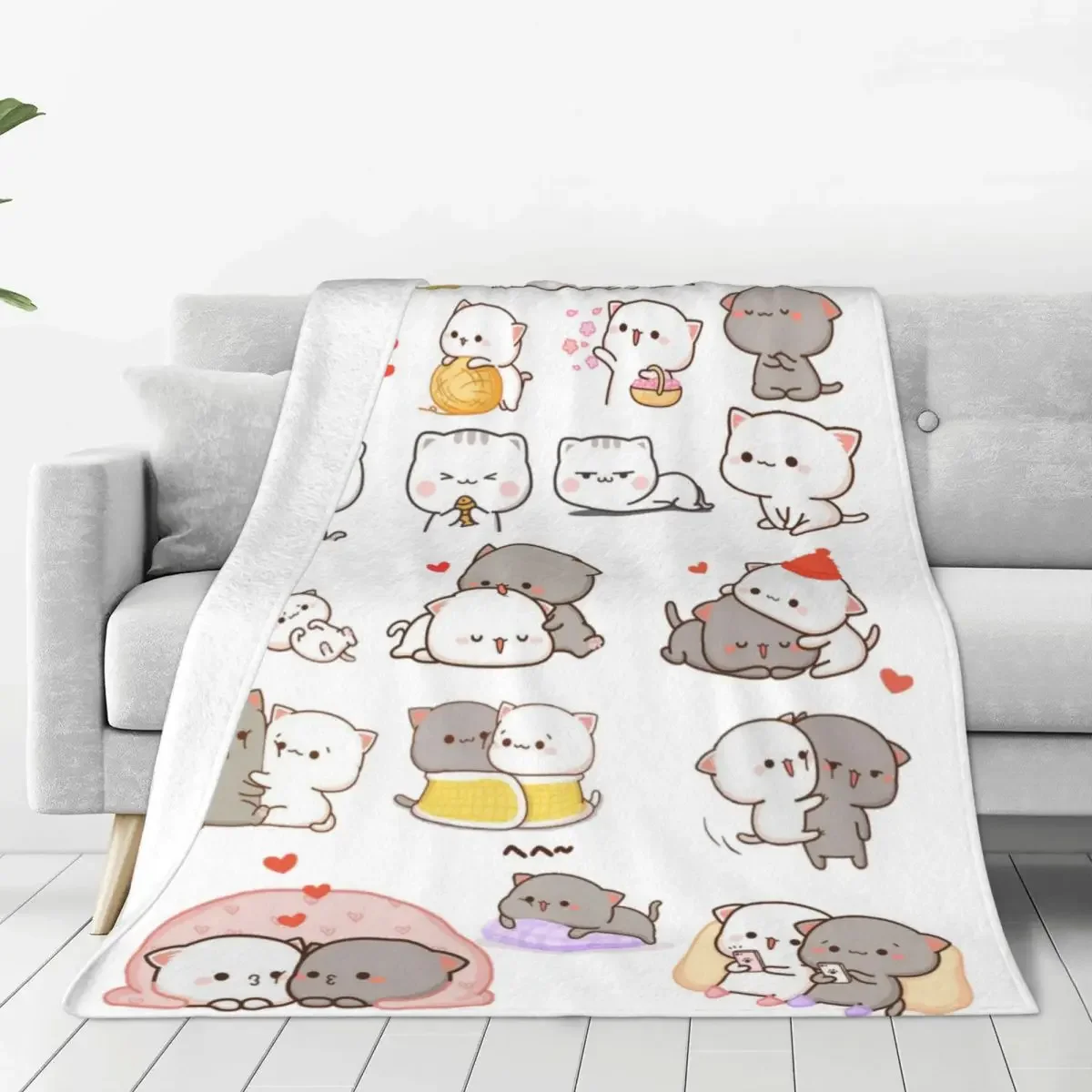 Cute Peach And Goma Blanket Cartoon Mochi Cat Flannel Throw Blankets Summer Air Conditioning 1005006387373191