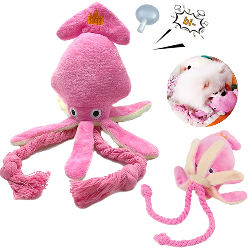 Octopus Shaped Pet Dog Plush Toys for Small Large Dogs Cats Squeaky Toy with Rope Interactive 1005006408906386