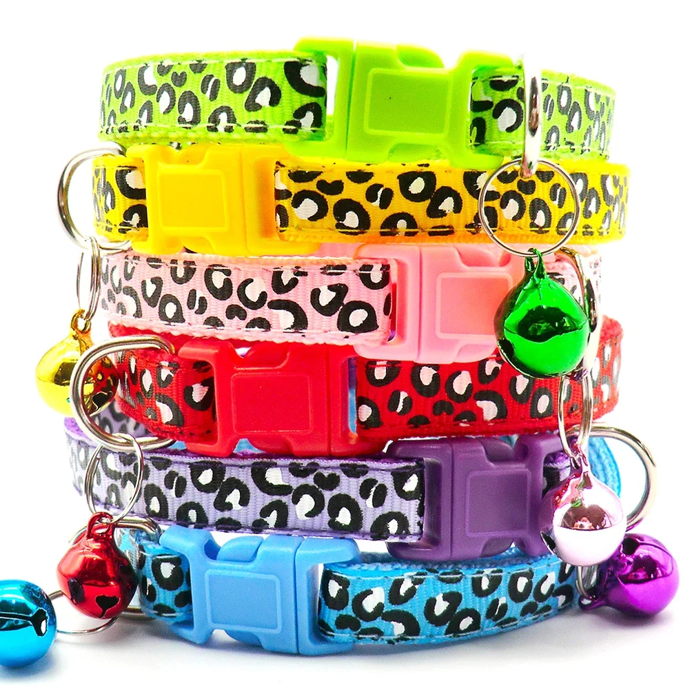 Adjustable Pet Collar Leopard Printed Cat Dog Collar Colorful Buckle with Jingle Bell Kitten Puppy 1005006430877728