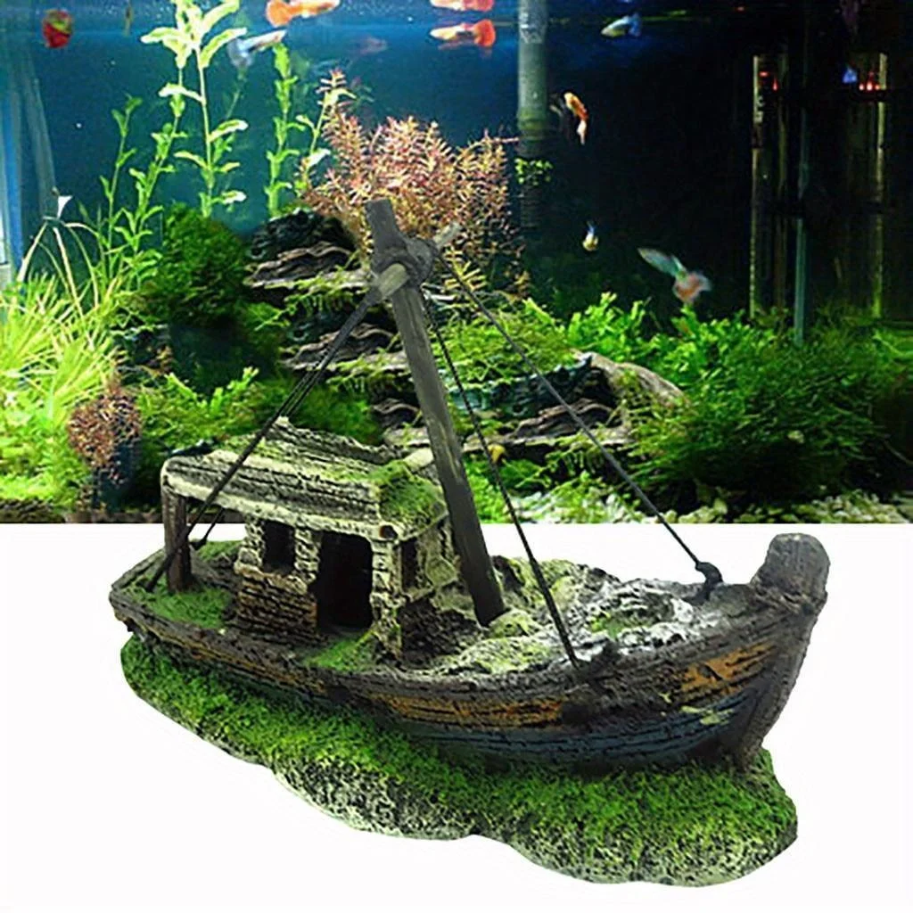 Aquarium Fish Tank Landscape Wreck Ship Decor Resin Boat Ornament Aquarium Accessories Decoration 1005006430997321