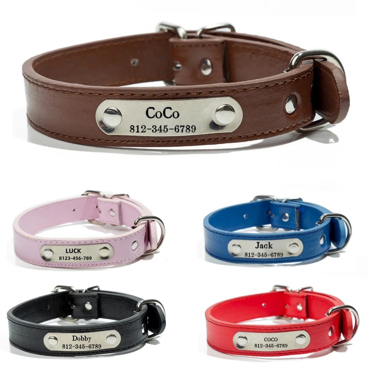 Personalized Dog Collar Name Carved ID Tag Anti-Lost Solid PU Leather Collar for Small Medium Large 1005006431630885
