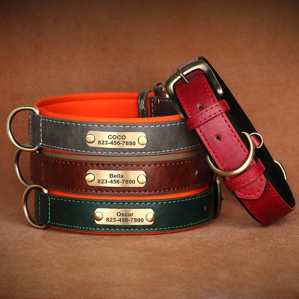 Customized Dog Collar Soft Padded Leather Pet Collar For Small Medium Large Dogs With Free Engraved 1005006436385698