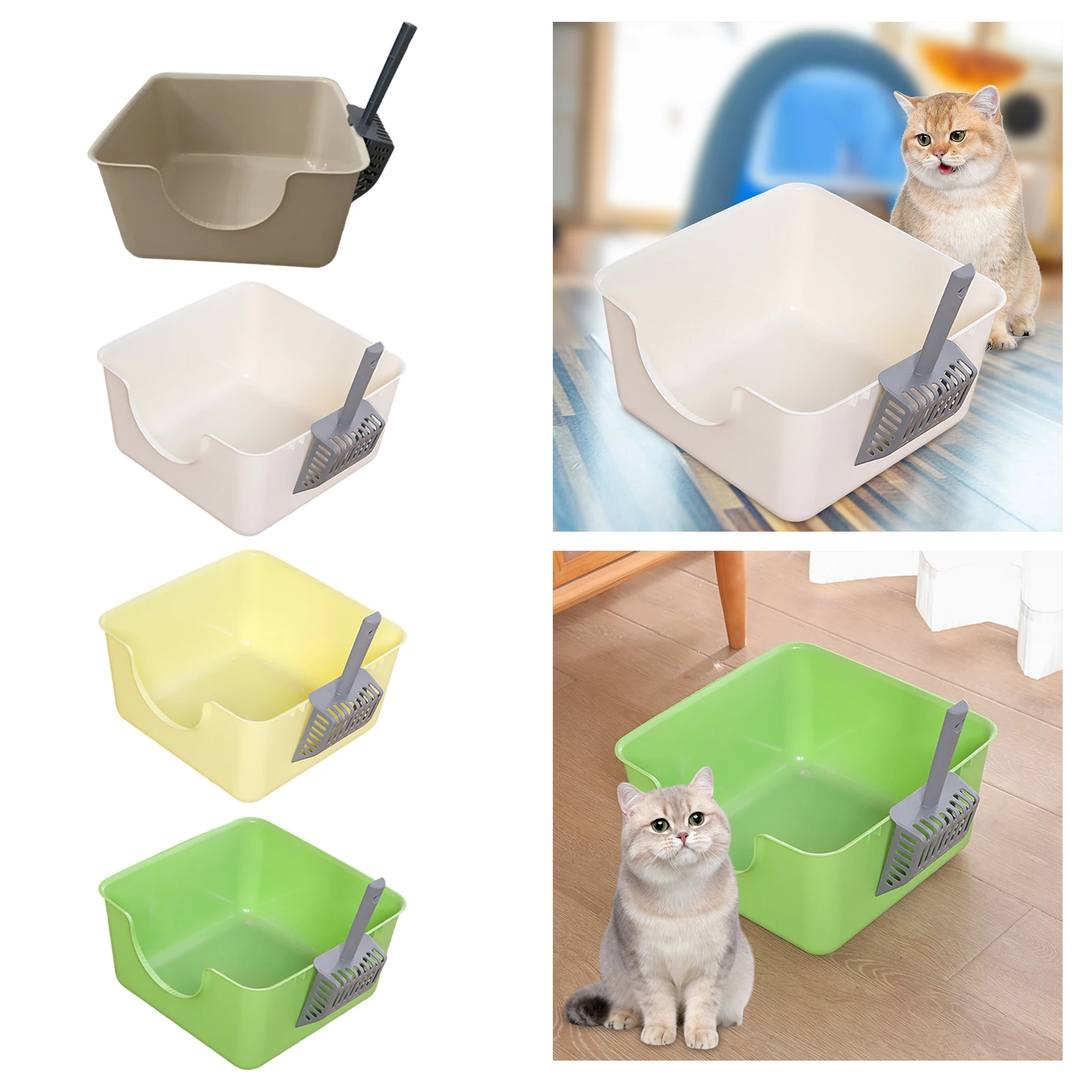 Open Top Pet Litter Tray Anti Splashing Cat Bedpan Cat Litter Box with High Side Kitty Litter Pan 1005006446938381