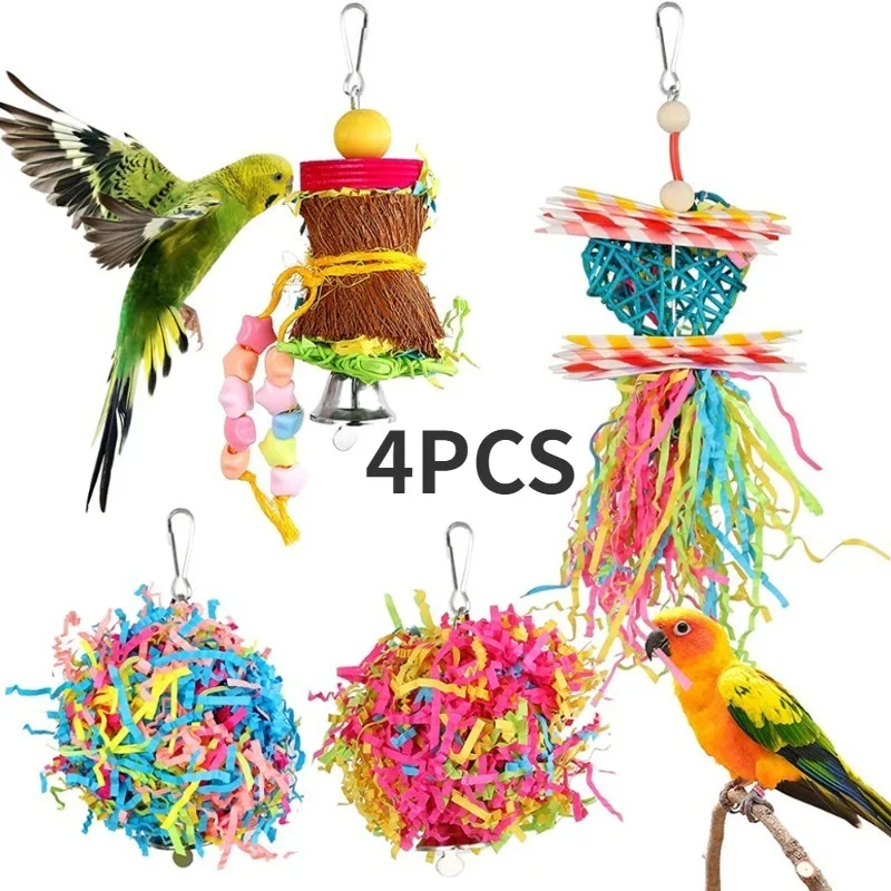 4PC Bird Toys Parrot Accessories Chewing Toys צעצועים Cage Hanging Christmas Articles Pour Animaux 1005006451745558