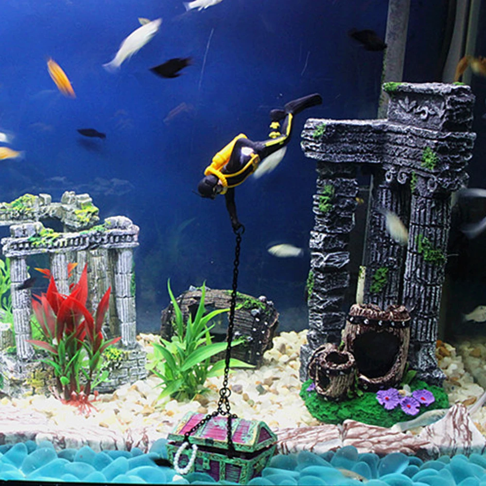Aquarium Decoration Accessories Fish Tank Ornament Treasure Hunter Diver Action Figure Treasure 1005006456704717