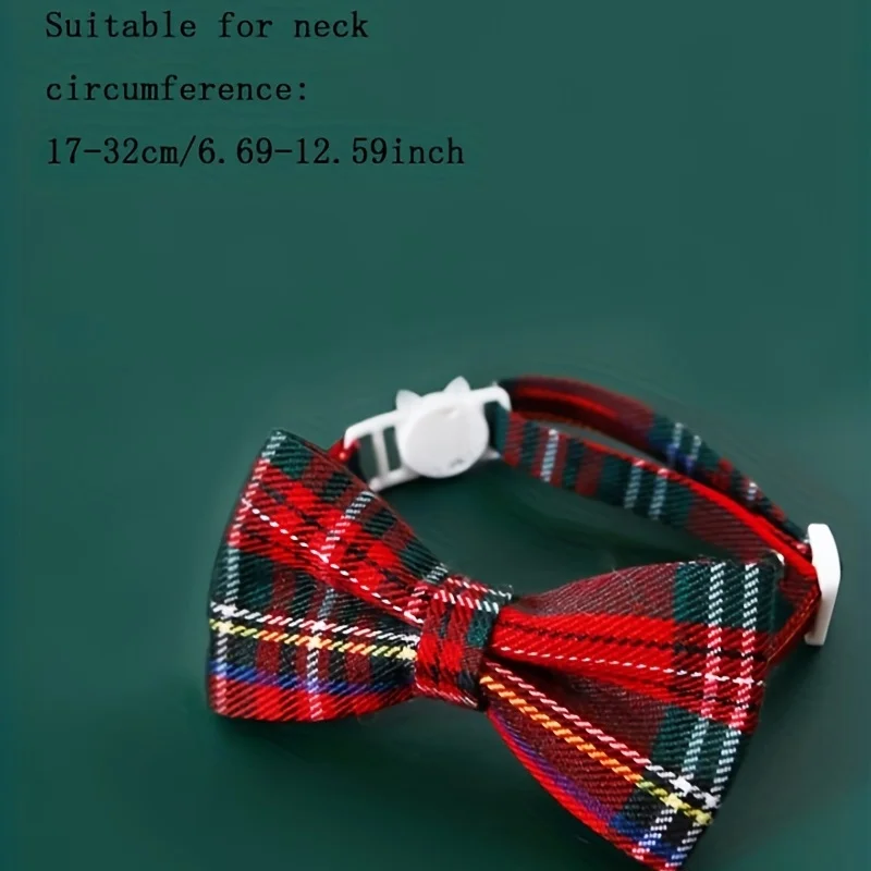 1pc Pet Breakaway Cat Collar Bow Tie and Bell Cute Plaid Christmas Red Elastic Adjustable Dog 1005006480408997