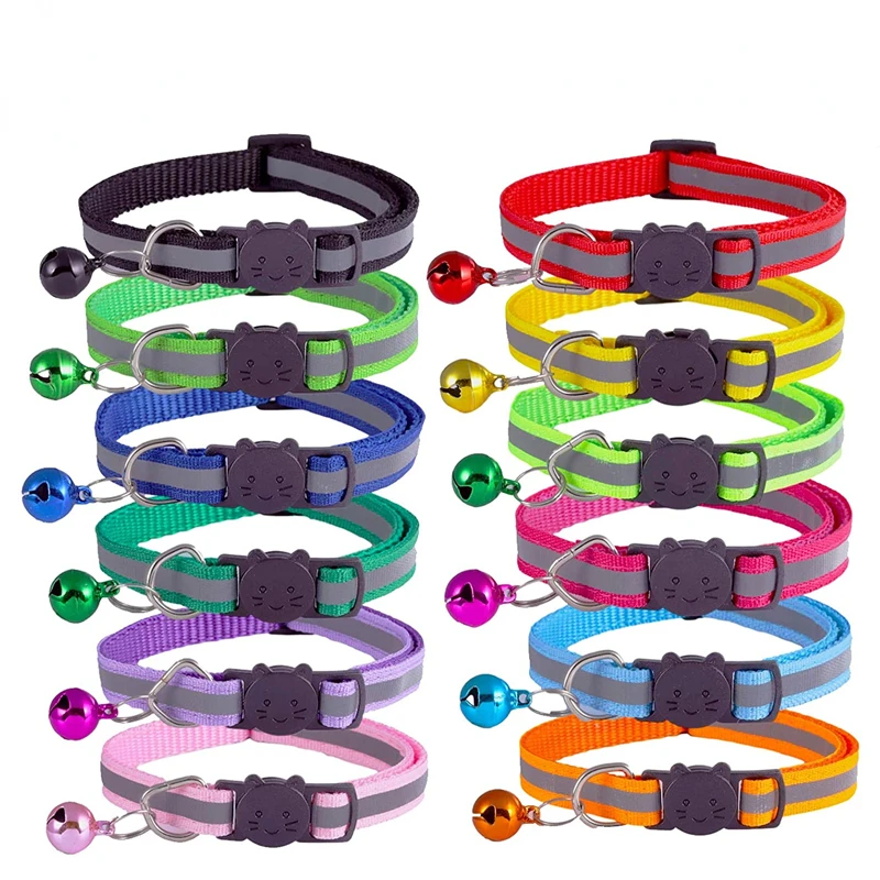 Safety Breakaway Cat Dog Collar Neck Strap Reflective Nylon Kitten Puppy Pet with Colorful Bell 1005006485886143