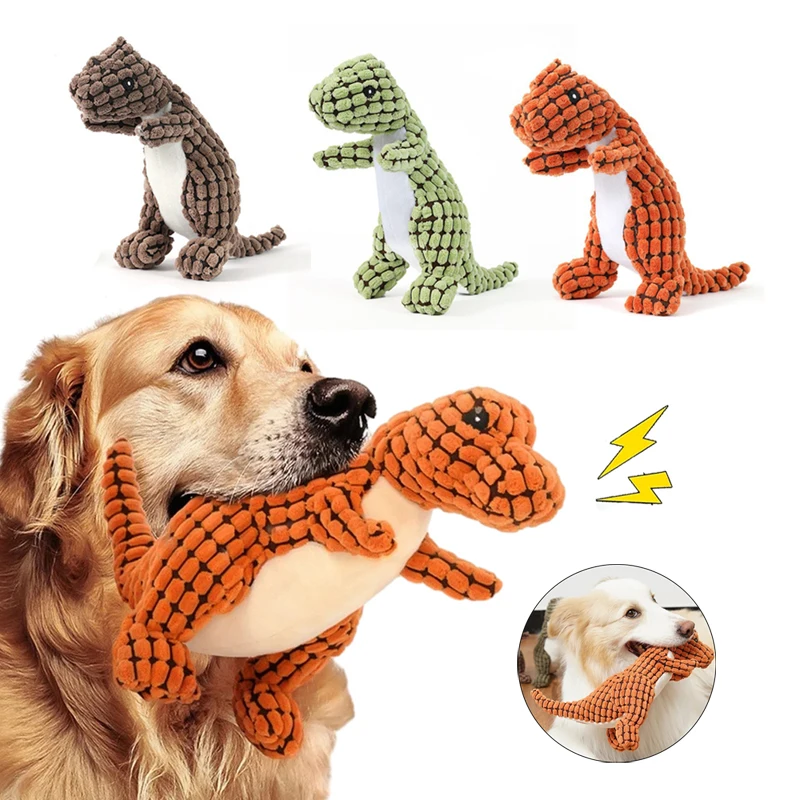 Plush Dog Toy Dinosaur Shaped Interactive Squeaky Toys for Small Large Pets Tooth Cleaning Chew Toy 1005006499993719