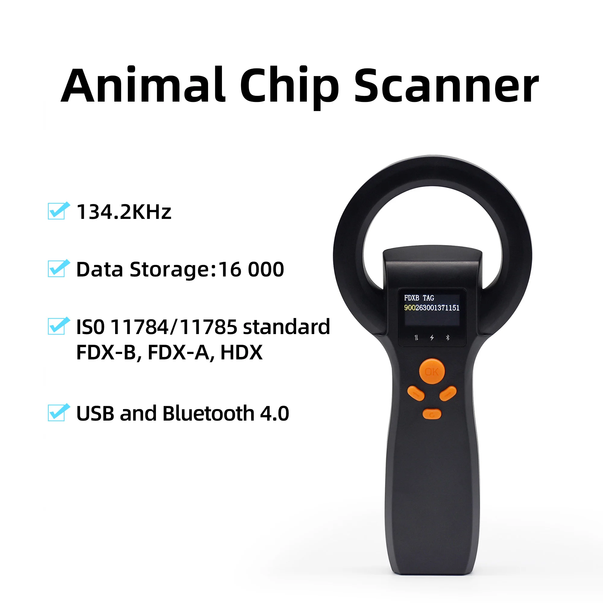 134.2KHz RFID Animal Reader 15 Digits Pet ID Scanner EMID FDX-B/A/HDX ISO 11784/85 Microchip Tag 1005006519185976