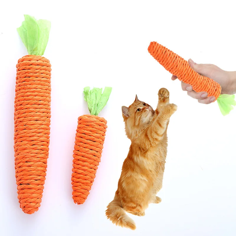 Cat Toy Carrot Sound Pet Products Bite Resistant Paper Rope Scratcher Clean Teeth Interactive Play 1005006567345204