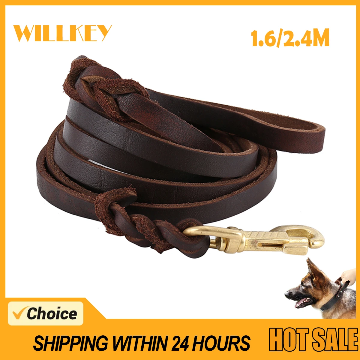 Dog Leash Long Genuine Leather Dogs Leashes Braided Pet Walking Training Leads Brown Color For 1005006568904411