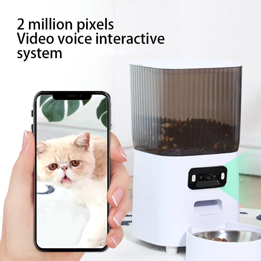5L Double Bowls Smart Automatic Cat Feeder With Camera Cat Dry Food Video Dispenser Pet Smart Voice 1005006569252614