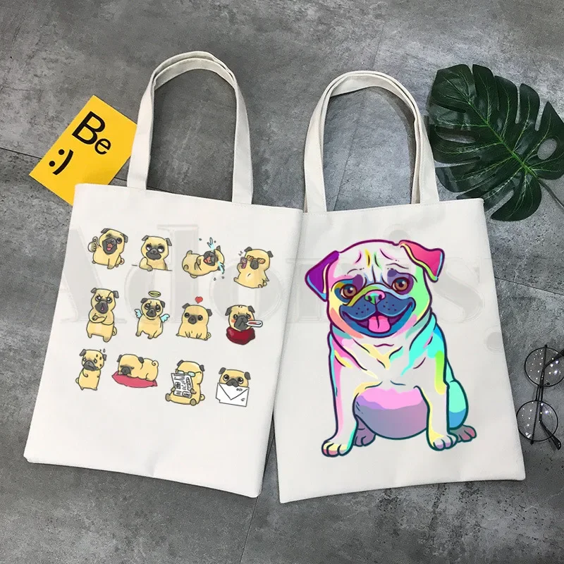 Dog Pet Pug Life Cartoon Printing Funny Harajuku Handbags Shoulder Bags Casual Shopping Girls 1005006583210201
