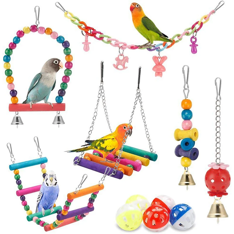 Bird Cage Toys for Parrots Wood Birds Swing Reliable Chewable Bite Bridge Wooden Beads Shape Parrot 1005006606110196