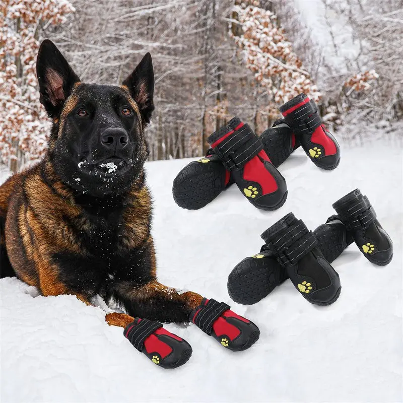 Waterproof Dog Boots Warm Snow 4pcs/set Pet Dog Shoes Reflective Rain Pets Booties Anti-slip Socks 1005006618692744