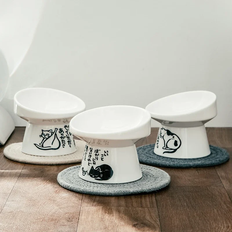 Non-slip Ceramic Cat Bowl Feeder with Raised Stand Bone China Cervical Protect Food Water Ceramic 1005006641949375
