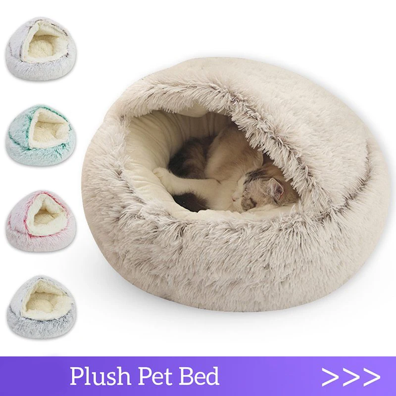 Cat Bed Pet Mattress Warm Soft Plush with Cover Round Dog Sleeping Nest Cave for Small Dogs Kitten 1005006645520964
