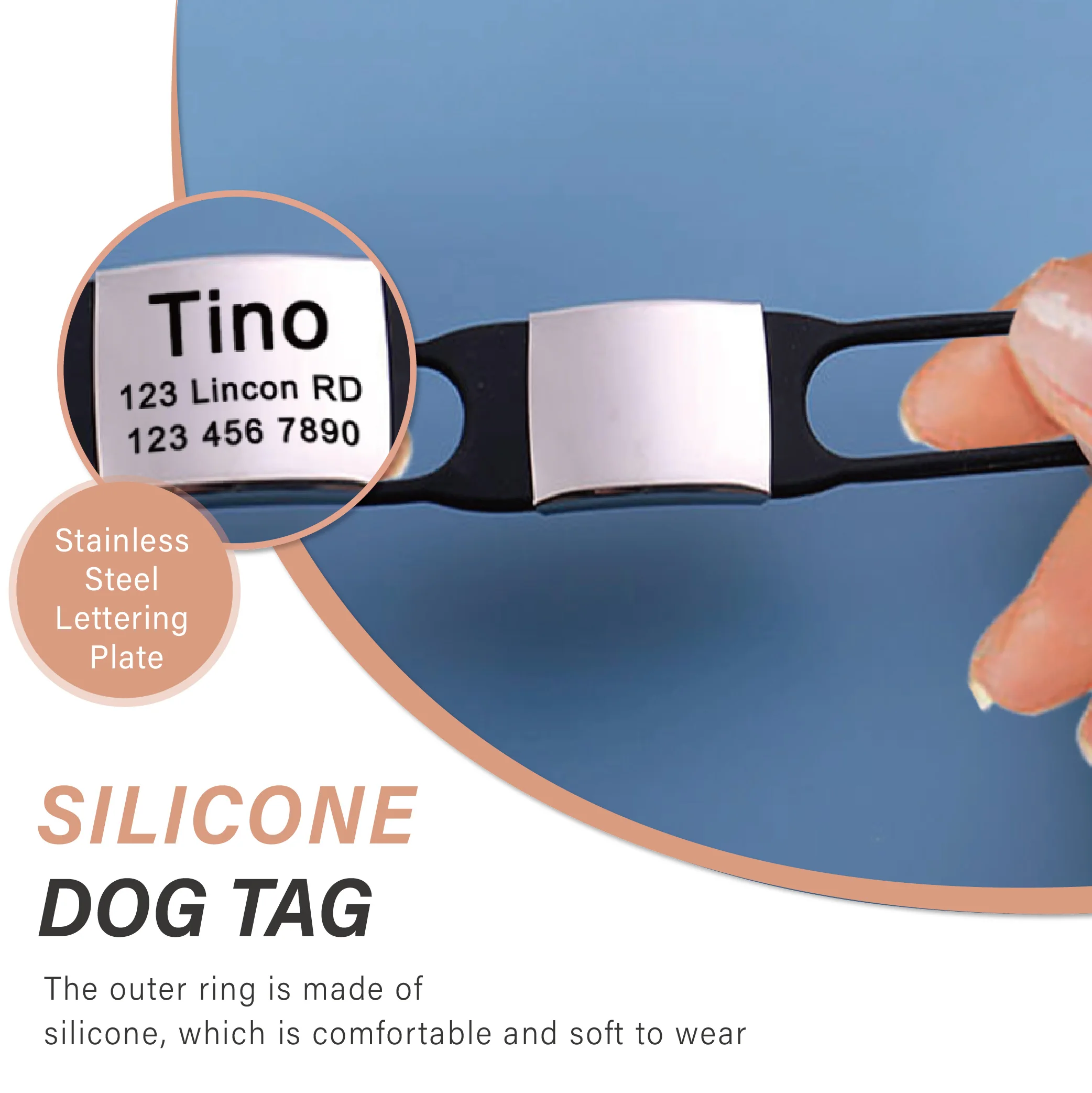 Custom Engraved Silicone Dog Cat Collar Stainless 1pc Nameplate Name Phone Tags Accessories 1005006671416405