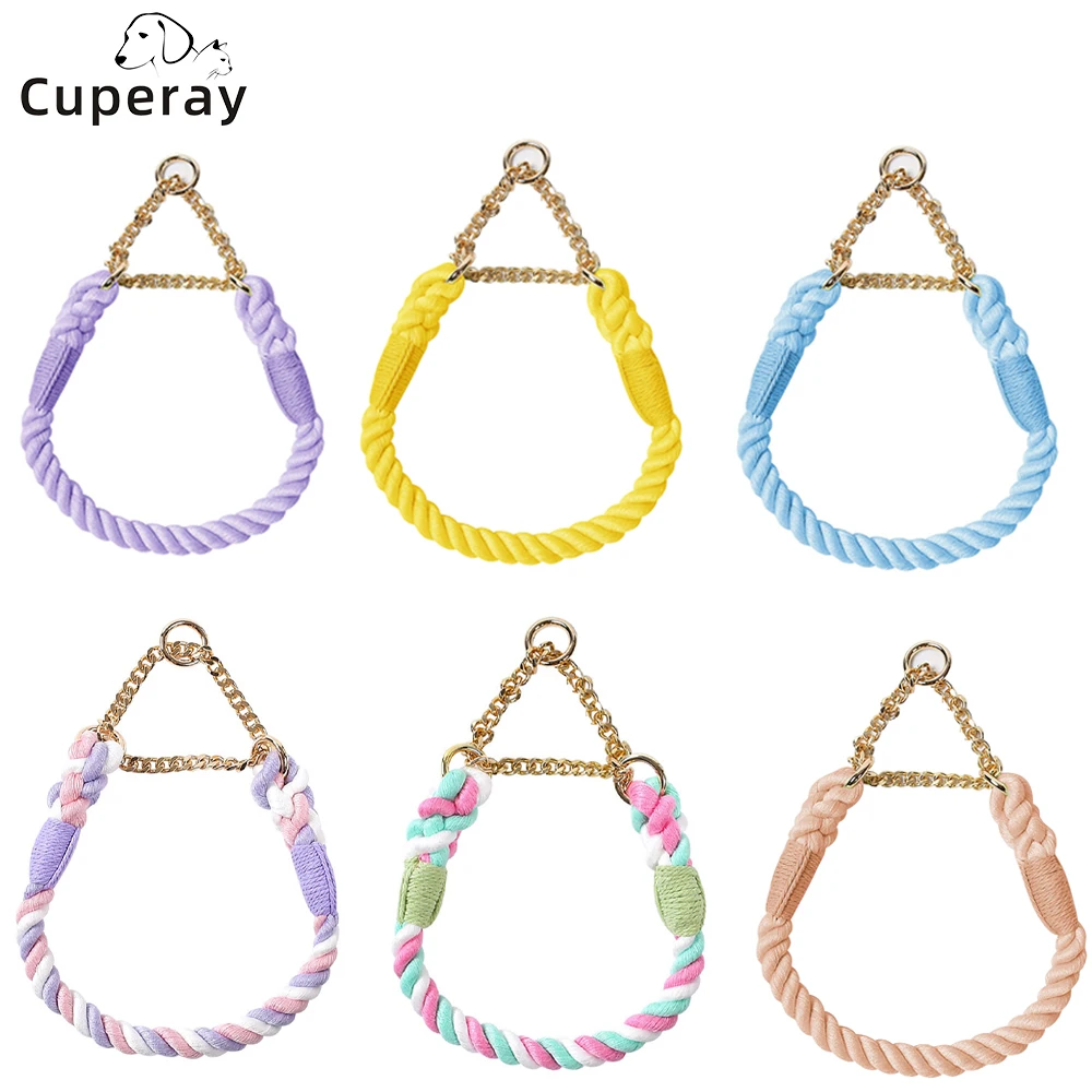 Dog Collar with Stainless Steel Chain and Braided Cotton Rope, Adjustable No Pull Training Collar 1005006678930844
