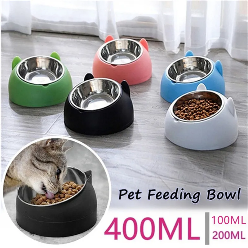 Stainless Cat Bowls Non-slip Base Pets Puppy Dog Food Water Feeder Bowl Neck Protection Dish Pet 1005006704900123