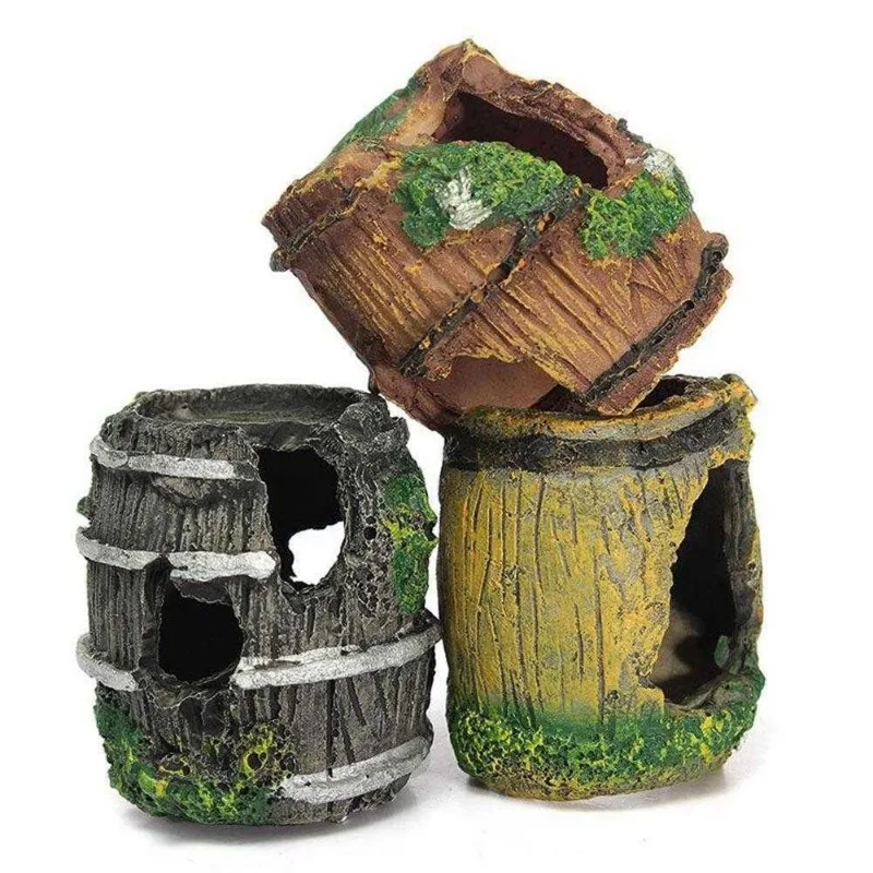 Aquarium Ornaments Decorations Artificial Resin Barrel Cave Landscaping Accessories for Fish Tank 1005006709749102