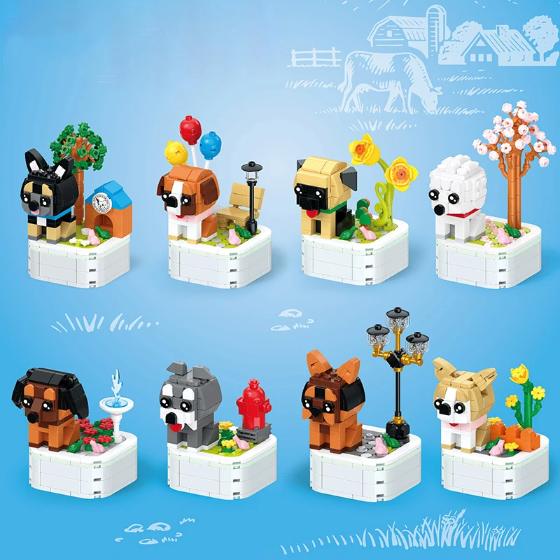 Pet Dog Series Potted Poodle Cute Dog Chihuahua Decoration Shepherd Dog Block Flower Puzzle Toy 1005006714154317