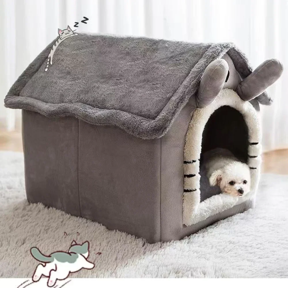 Soft Cats Bed Deep Sleep Small Dog Winter House with Removable Cushion and Enclosed Pet Tent for 1005006725087284