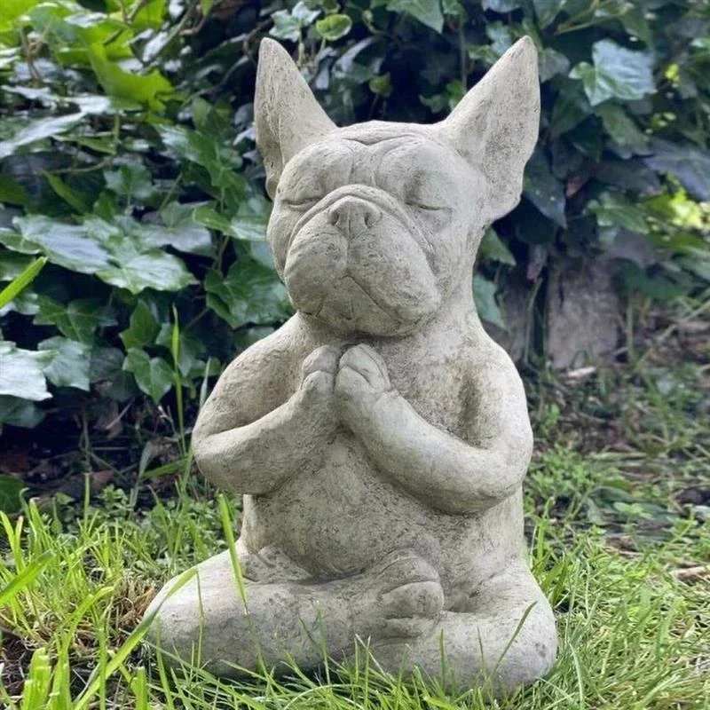 Yoga Pose Meditation Dog Resin Statue Ornaments Waterproof Prayer Zen French Bulldog Sculpture 1005006737436147