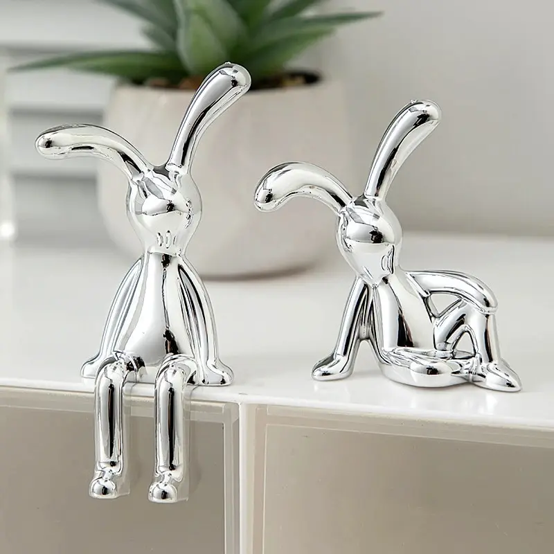 2PC Long-Eared Rabbit Double Statue Cartoon Decoration Accessories Living Room Bedroom Car 1005006739085149