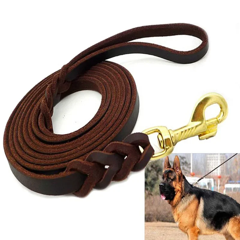 Genuine Leather Dog Leash Dogs Long Leashes Braided Pet Walking Training Leads Brown Black Colors 1005006744968344